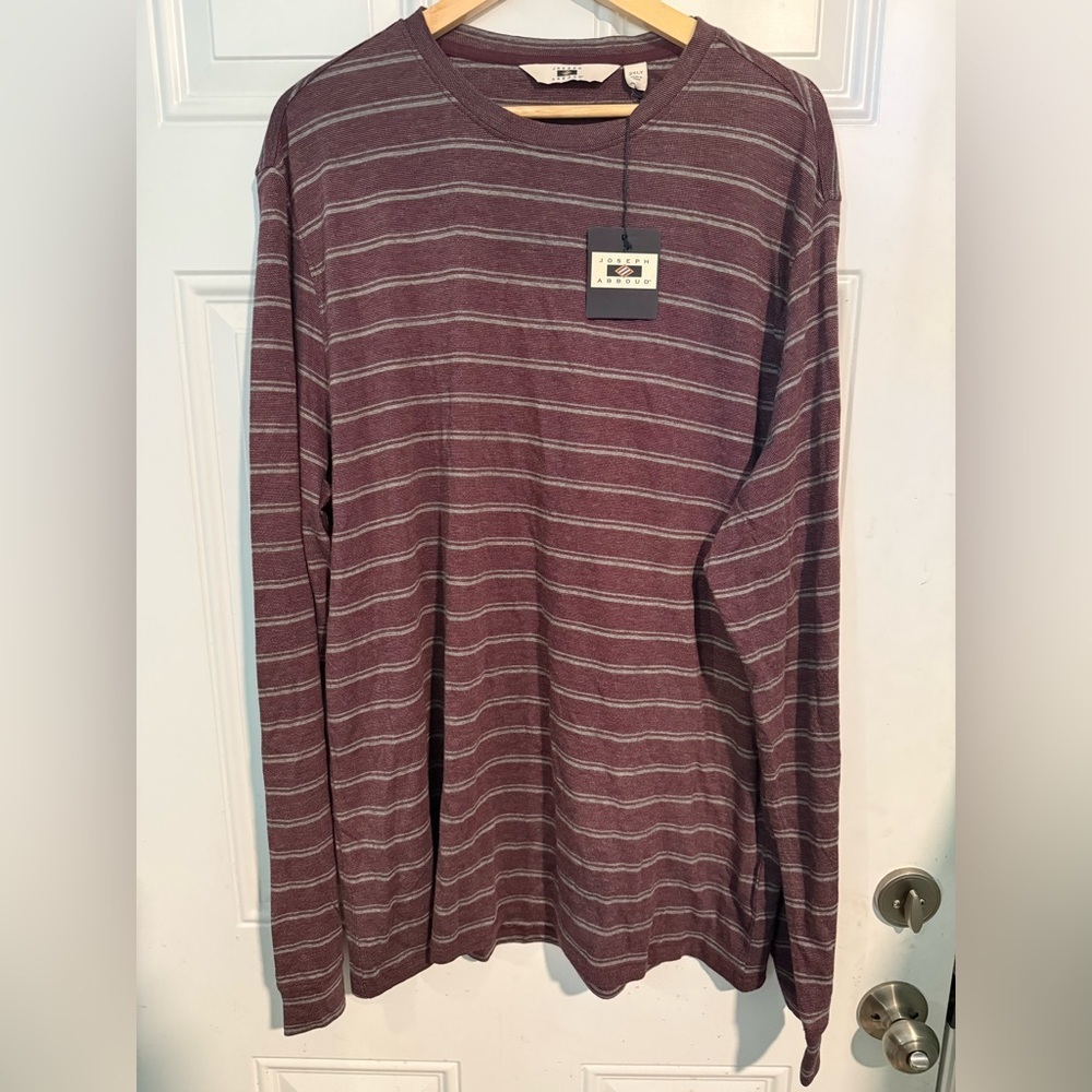 Joseph Abboud Burgundy and Gray Striped Long Sleeve Shirt